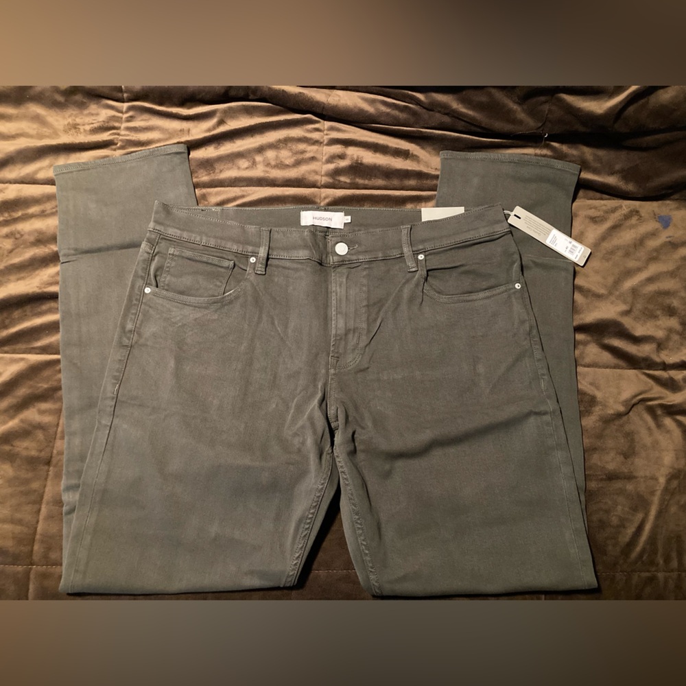 Hudson brand, size 40, dark forest color, slim straight, 5 pocket twill, new